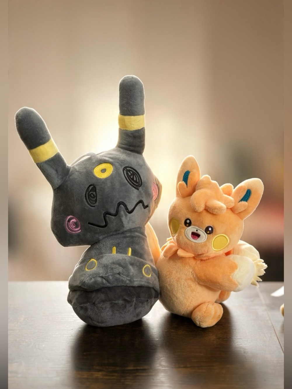 Pokemon Plush Duo - Gray Mimikyu-Style & orange pokemon Plush